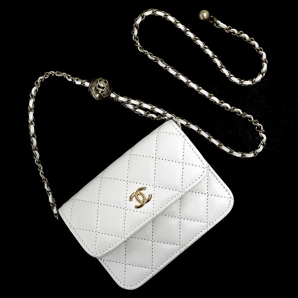 Chanel Coin Purse Chain Wallet Clutch Bag Matelasse Lambskin White - Picture 12 of 12